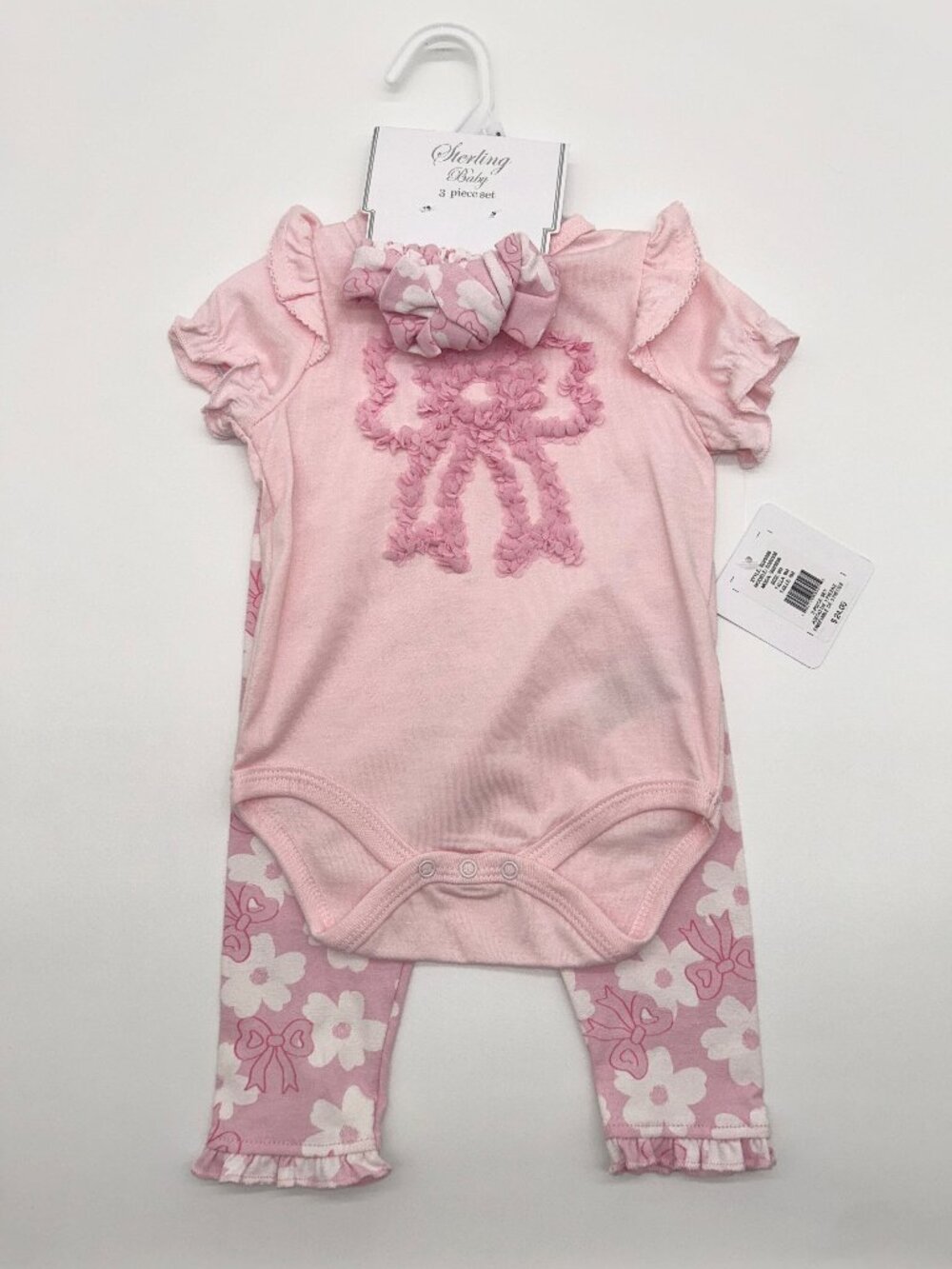 Sterling Baby Girls 9M 3pc Bow/Floral Outfit Set